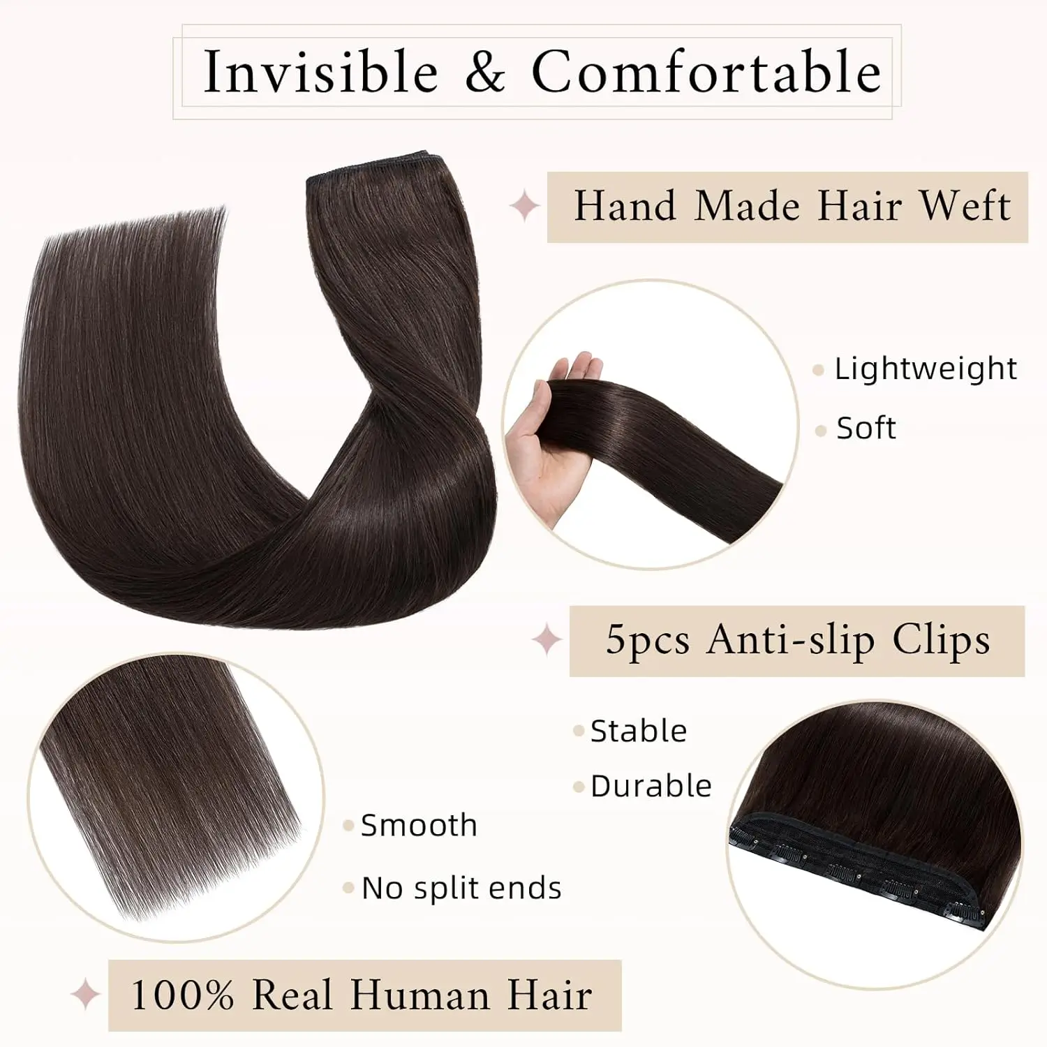 # 2 مستقيم قطعة واحدة كليب في شعر مستعار بشري 100% شعر الإنسان بني داكن 3/4 كامل الرأس 5 كليب في وصلات الشعر للنساء #5