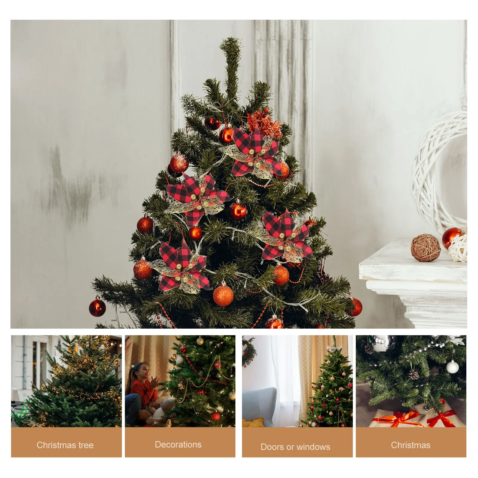 

4Pcs Christmas Flower Simulation Decor Glitter Cloth Flowers Christmas Tree Ornament Holiday Party Decoration Simulation Flower