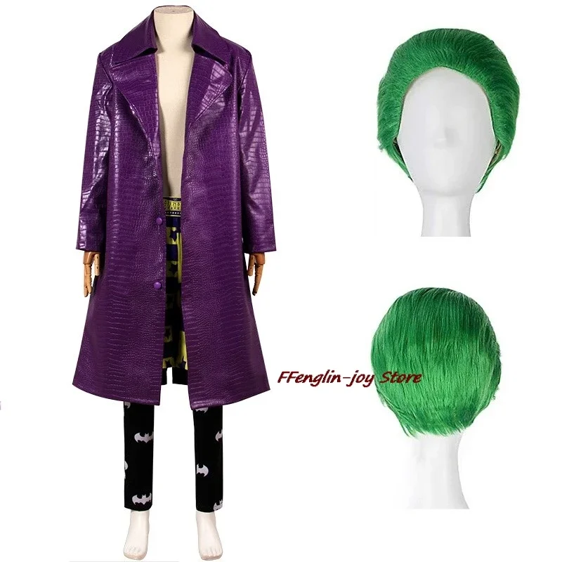 HN8 Clown Joke męskie przebranie na karnawał peruka zielone włosy szalony strój harlekiny Film Halloween karnawał przebranie na karnawał płaszcz spodnie) 4Dc