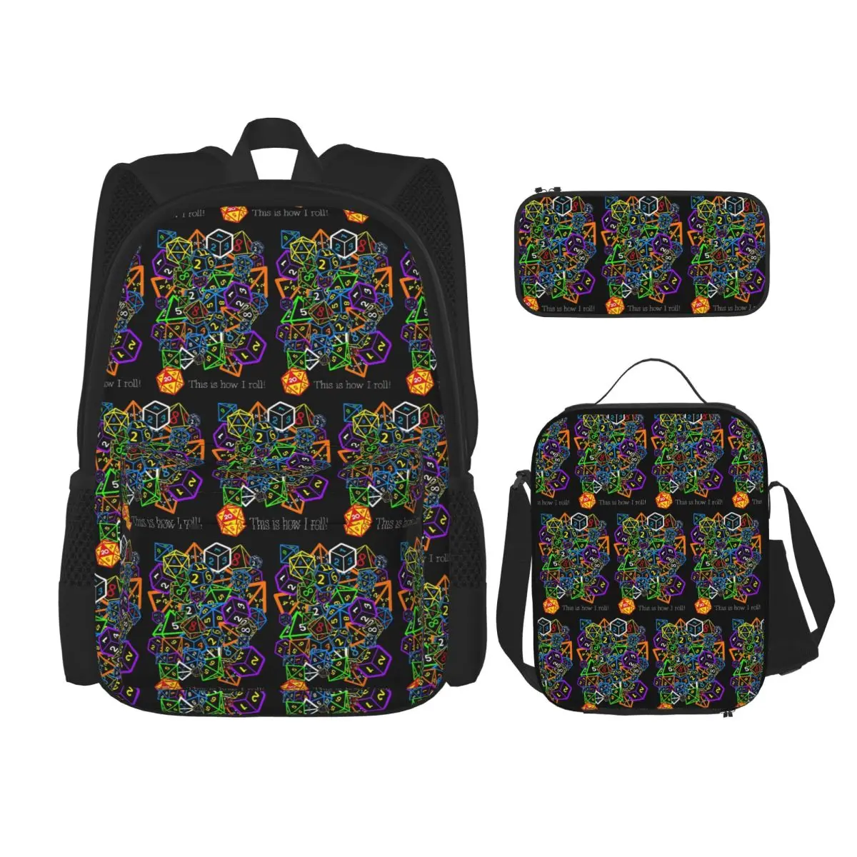 D&D (Dungeons And Dragons) - This Is How I Roll Backpacks Bookbag School Bags Rucksack Lunch Bag Pen Bag Three-Piece Set