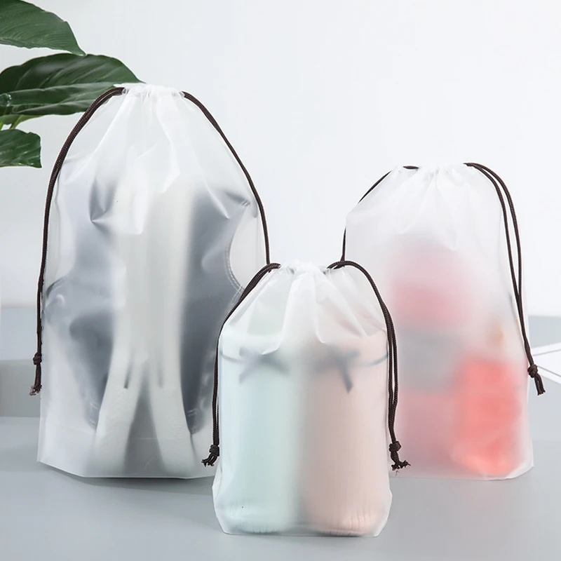 Eco Travel Storage Bag Portable Shoe Clothes Organzier Drawstring Plastic Storage Bag Transparent Underwear Makeup Storage Bag