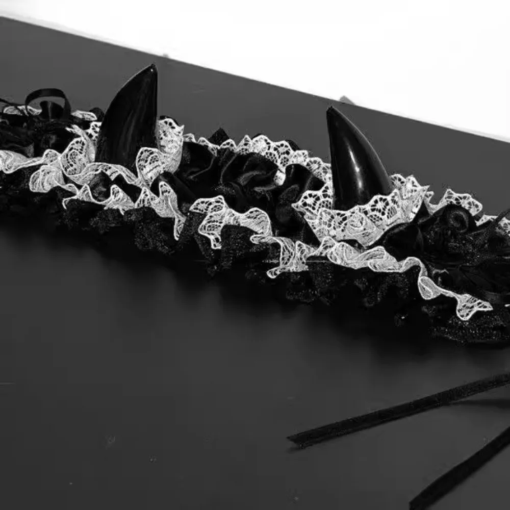 Dark Style Ruffle Devil's Corner Hair Band Punk Tulle Little Devil Headband Bow Cosplay Gothic Headwear Lolita Accessories