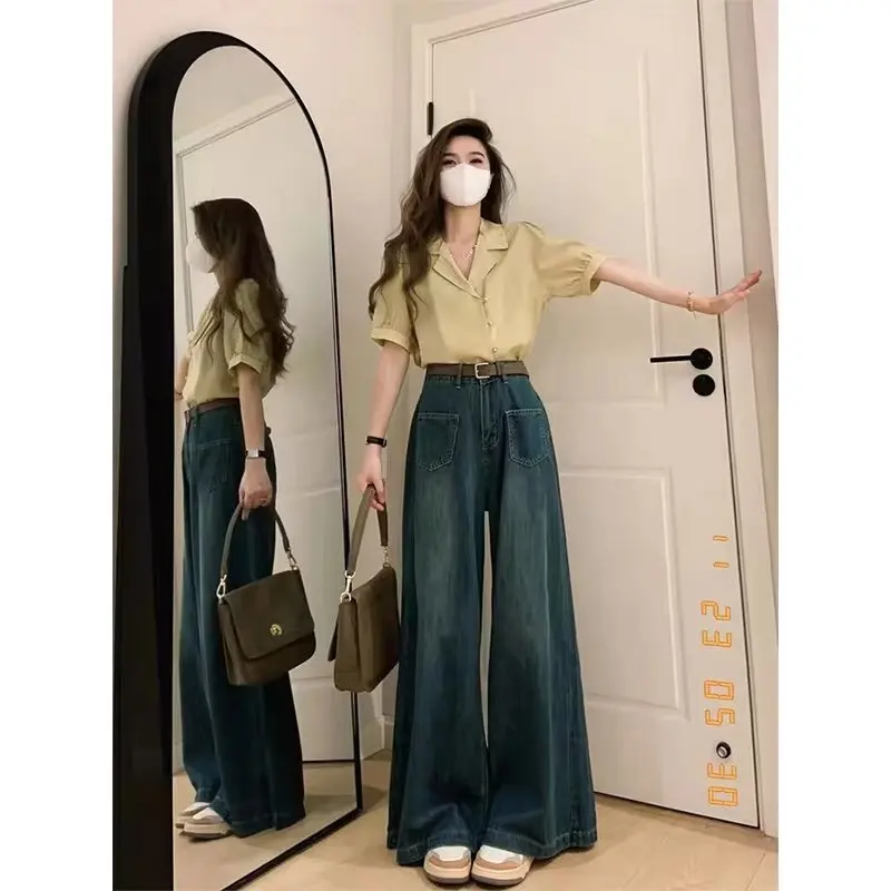 

Wide Leg Jeans High Waist Wide Leg Casual Baggy Vintage Straight Female Trousers Floor Mopping Jeans Fashion Casual Trousers