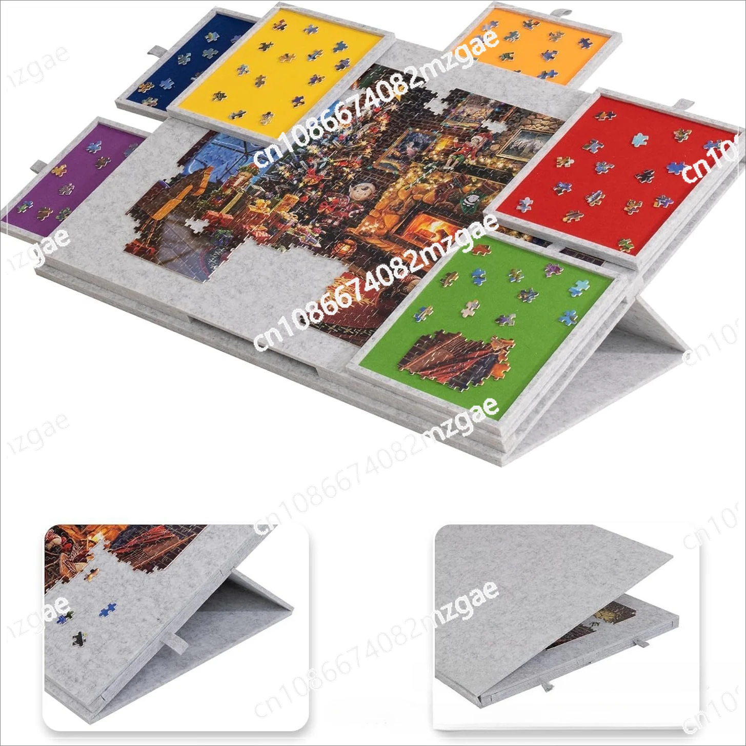 

Puzzle Table Board with Stand Cover 6 Drawers Portable Puzzle Board Classification Board