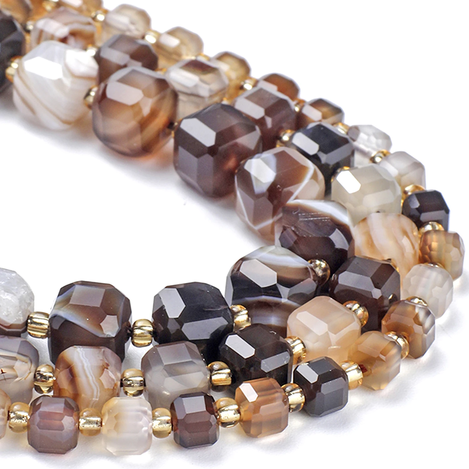 Faceted Square Natural Coffee Stripe Agate Stone Beads Charms Cube Beads for Jewelry Making Diy Bracelet Beading Accessories