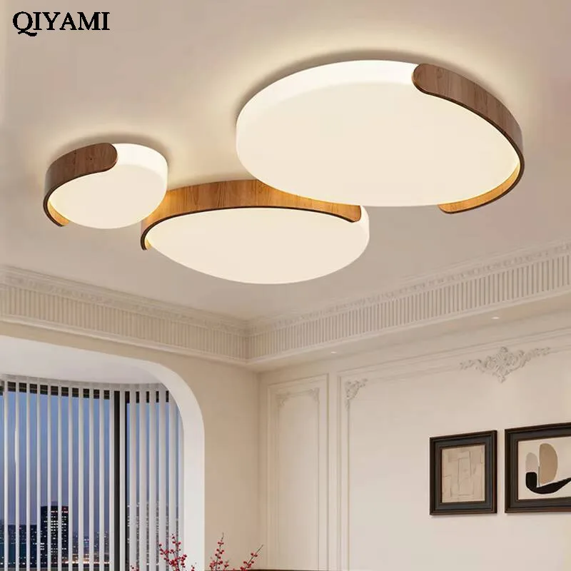 Retro Led Living Room Ceiling Lights Walnut Color Bedroom Tea Room Ceiling Lamp Simple Modern Home Interior Decor Lighting Lamps
