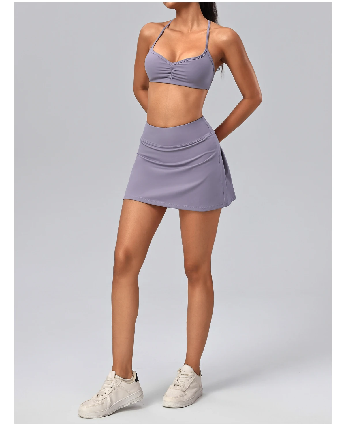 Hearuisavy Fitness-Set 2-teilig Damen Gym High-Waist Rockhose Gerüschter Sport-BH Atmungsaktive Yoga-Workout-Sportbekleidung für Frauen – Detail 24