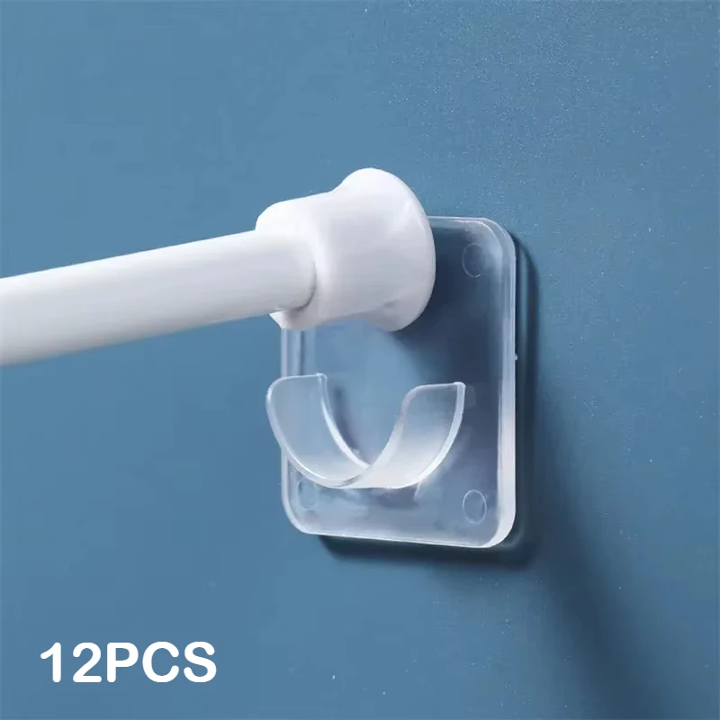12 Stück stanzfreie, starke Vorhangstangenhalterung für den Haushalt, nagelfrei, verstellbarer Stangenhalter, Querstangen-Wandhaken, Befestigungshalterung