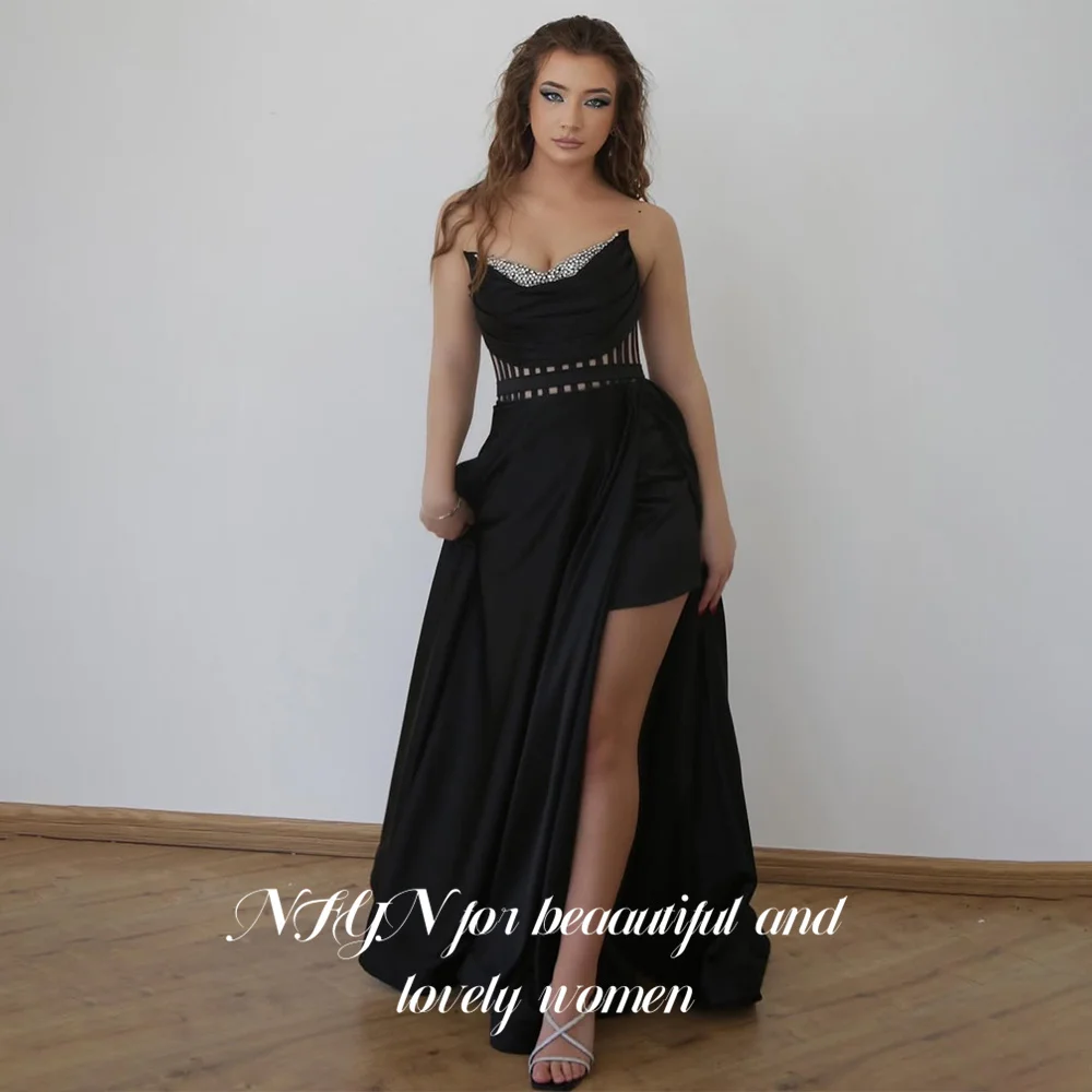 

NFYN Черное вечернее платье без бретелек Пром платья Бальное платье с высоким разрезом по бокам и хрустальными украшениями Вечерние платья по индивидуальному заказу