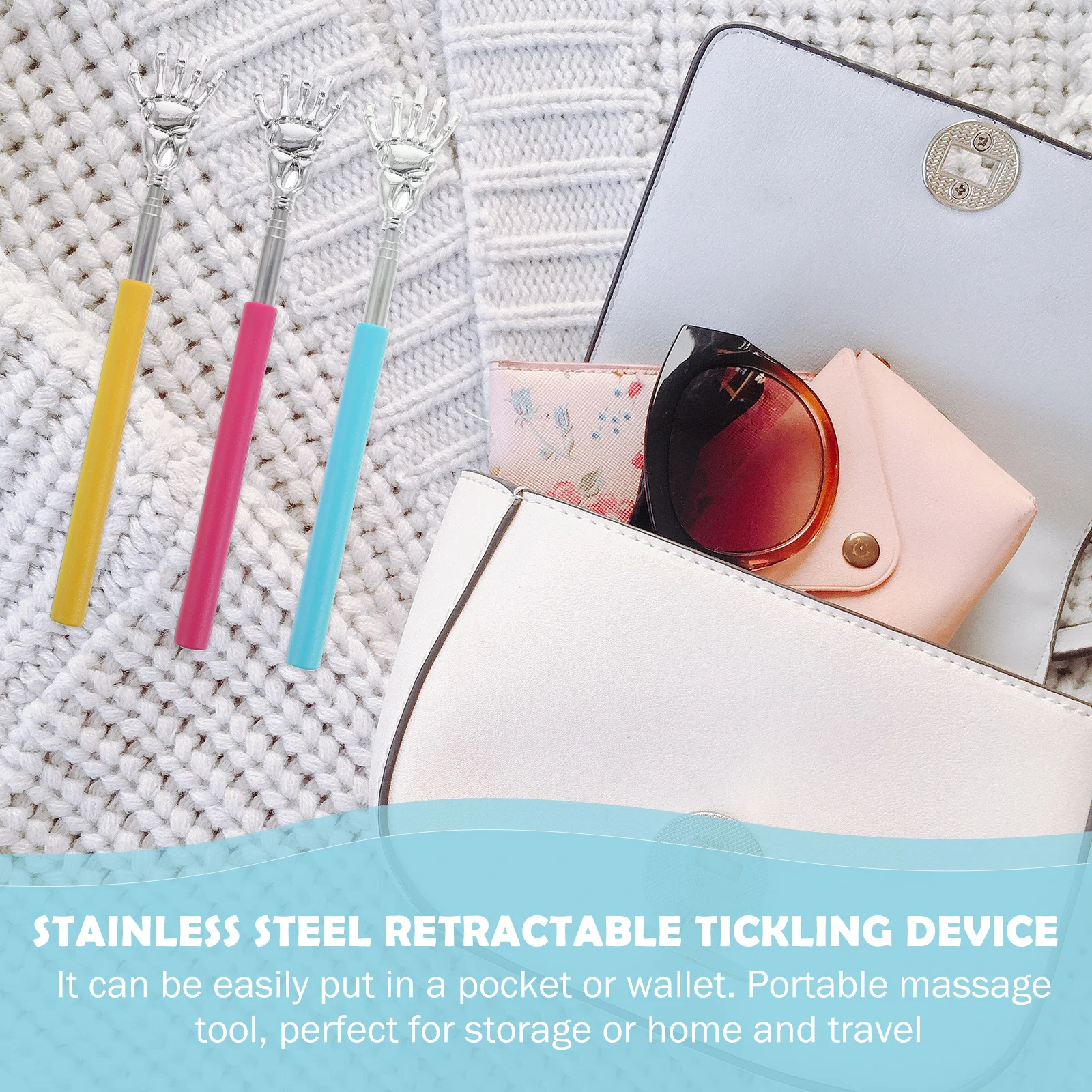 3 stücke Edelstahl Teleskop Zurück Scratcher Lange Reichweite Körper Massage Werkzeug Für Juckreiz Relief Tragbare Langlebige Metall Backslappen