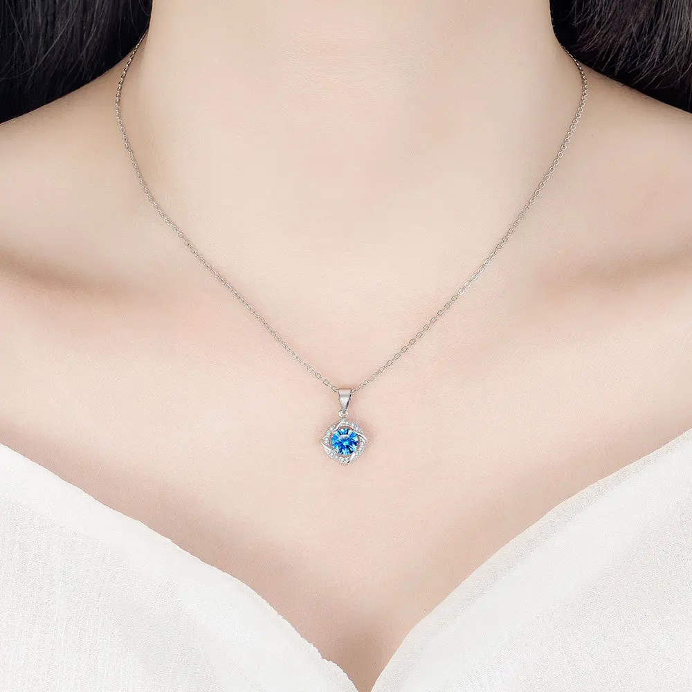 Luxury 925 Sterling Silver/Blue Exquisite Windmill Zircon Pendant Necklace for Women's Fashion Wedding Jewelry