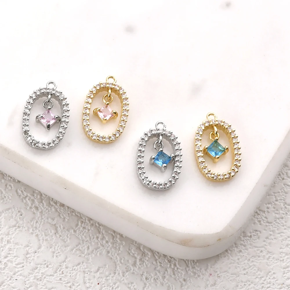 3 Pieces Brass Plated with 14k Gold Zircon Inlay Hollow Oval Diamond Pendant DIY Jewelry Necklace Bracelet Accessory Materials