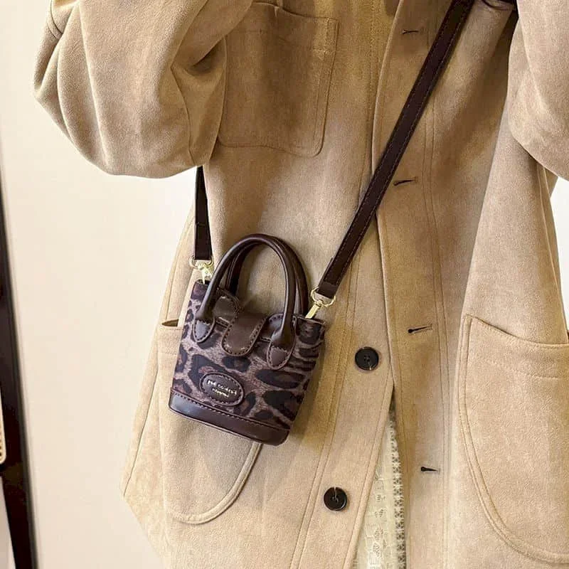 

Сумки через плечо для женщин, мини-сумка в корейском стиле, универсальные сумки, эстетические женские модные сумки, леопардовый дизайн, сумки-ведра