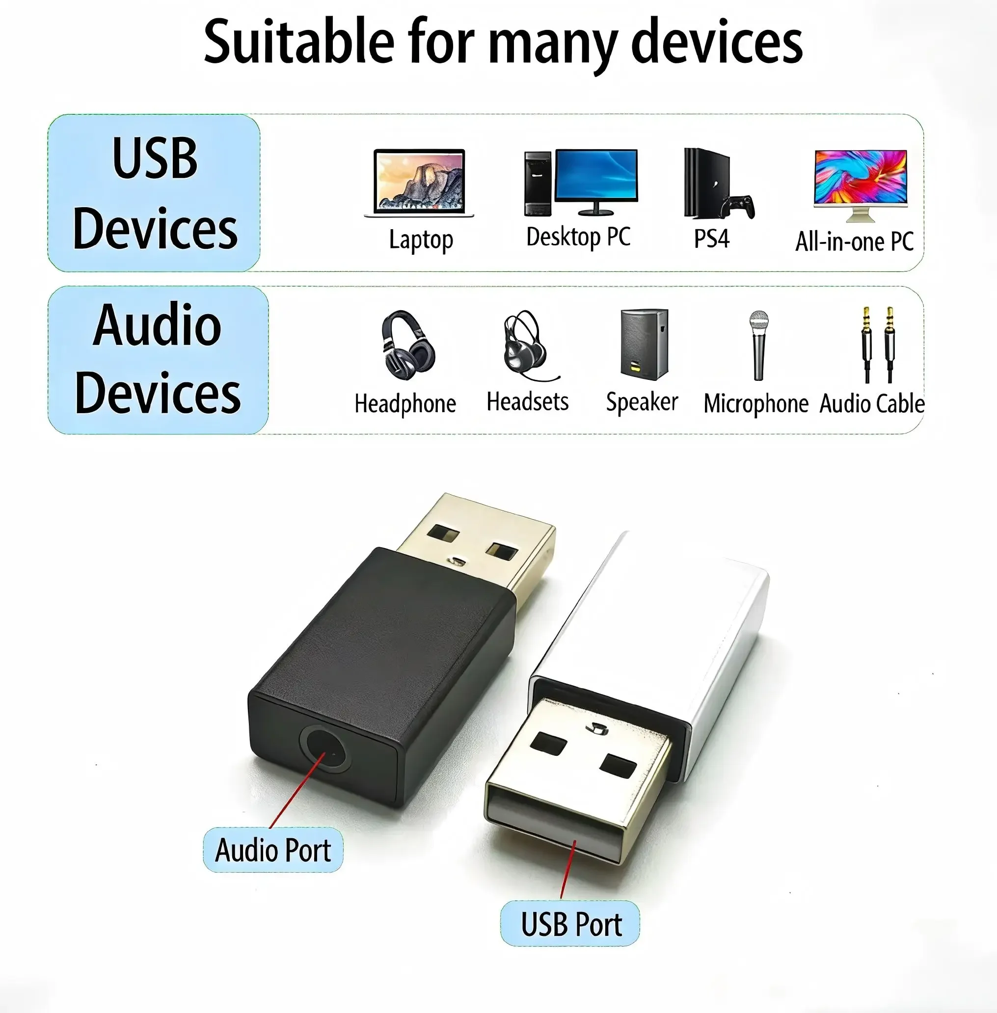  USB to 3.5mm Jack Audio Adapter,  USB to Audio Aux Adapter External Stereo Sound Card TRRS Female Headset for PS4, PS5