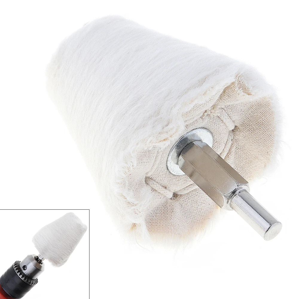 

Cylinder T-shaped Cone White Cloth Polishing Wheel Mirror Buffer Cotton Pad with 6mm Shank for Polishing Grinding Metal Wood