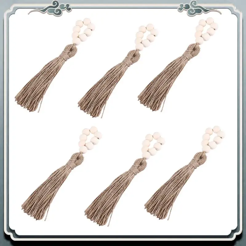AC76-Set Of 6 Beaded Wood Napkin Rings With Table Setting Wedding Party Décor Accessories Napkin Holder Natural Style
