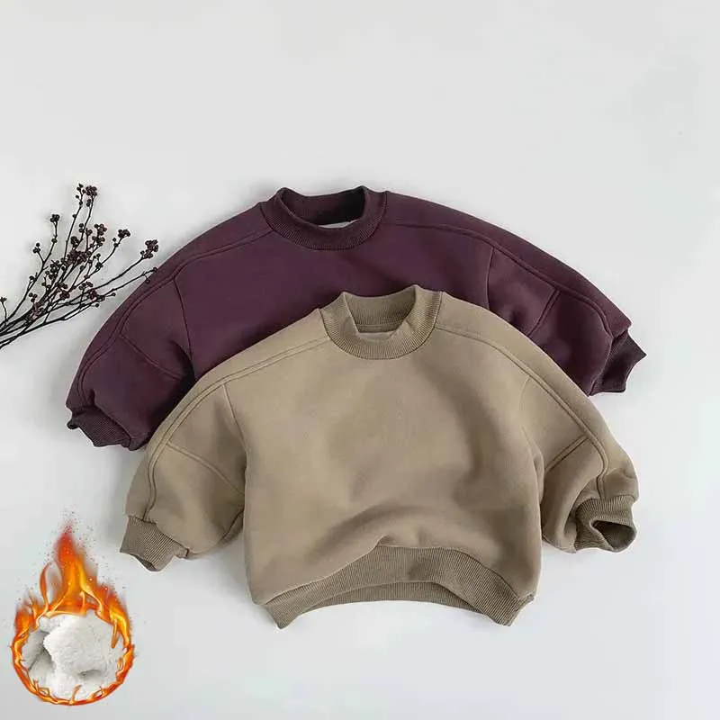 

Winter Thickened Sweatshirt Children's Fleece Warm Top Kids Simple Fashion Clothing Boys Autumn Pullover Teen Jumper
