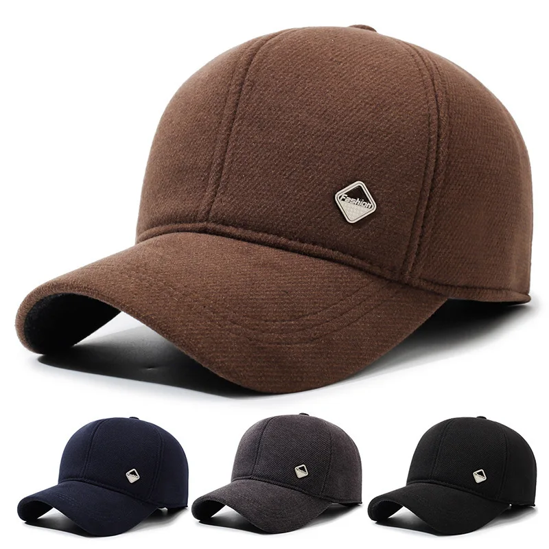 

Autumn Winter Thickened Wool Baseball Cap Windproof Ear Protection Dad Caps Men Outdoor Hat Dad Hat