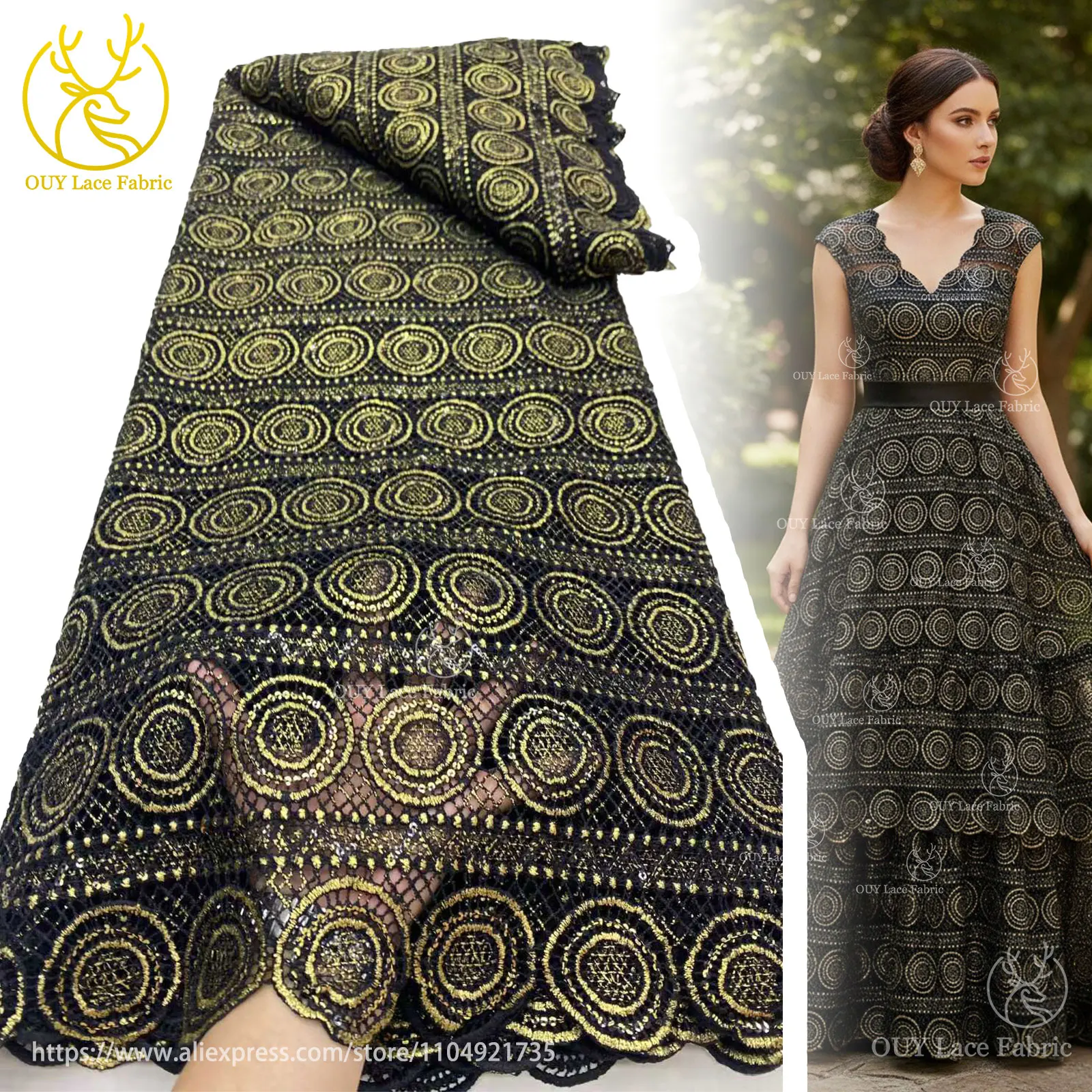 

Latest Fashion African Lace Fabric 2025 High Quality Nigerian Embroidery Rope Lace Fabric for Ladies Party Dress Sewing Material