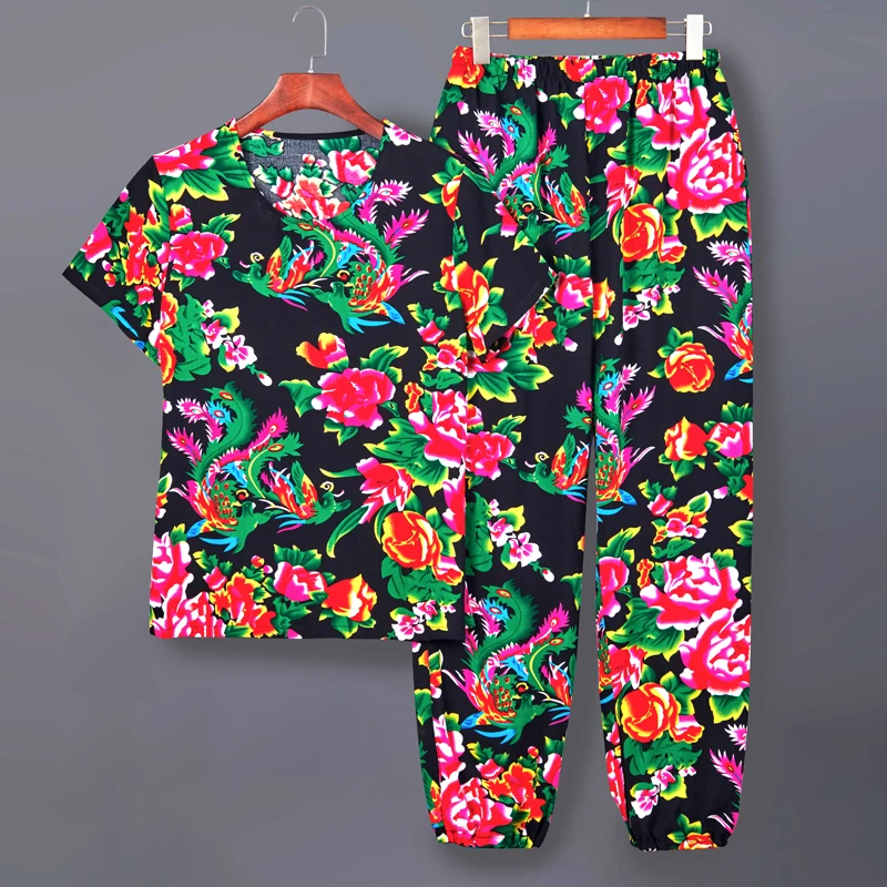 Northeast Big Flower Sportwear Suit Short Sleeve TShirt Long Pants Men Women 2 Piece Sets Tracksuit Casual Trend Oversized Set