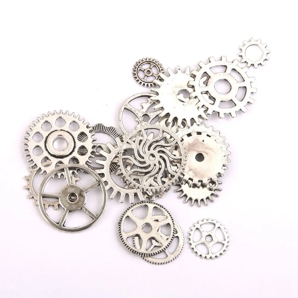 20pcs Steampunk Alloy Gear Pendants for Jewelry Making, Vintage Silver Charms for DIY Crafts and Scrapbooking