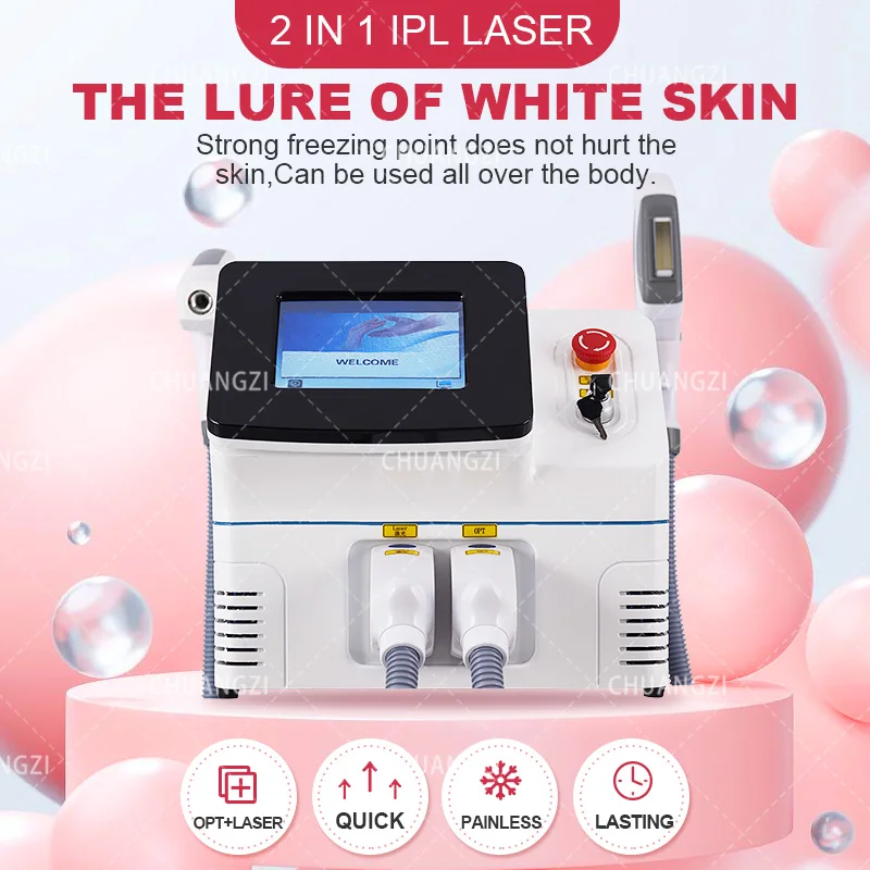 Latest 2 in 1 IPL / OPT / Elight ND-YAG Hair Removal Machine Tattoo Removal Painless Permanent Hair Removal Beauty Machine