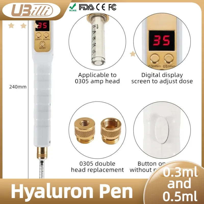 Hyaluronic Acid Injection Pen 2in1 Electric Automatic Needle Free Filling Injection Gun Ampoule Professional Hyaluronic Pen Kit