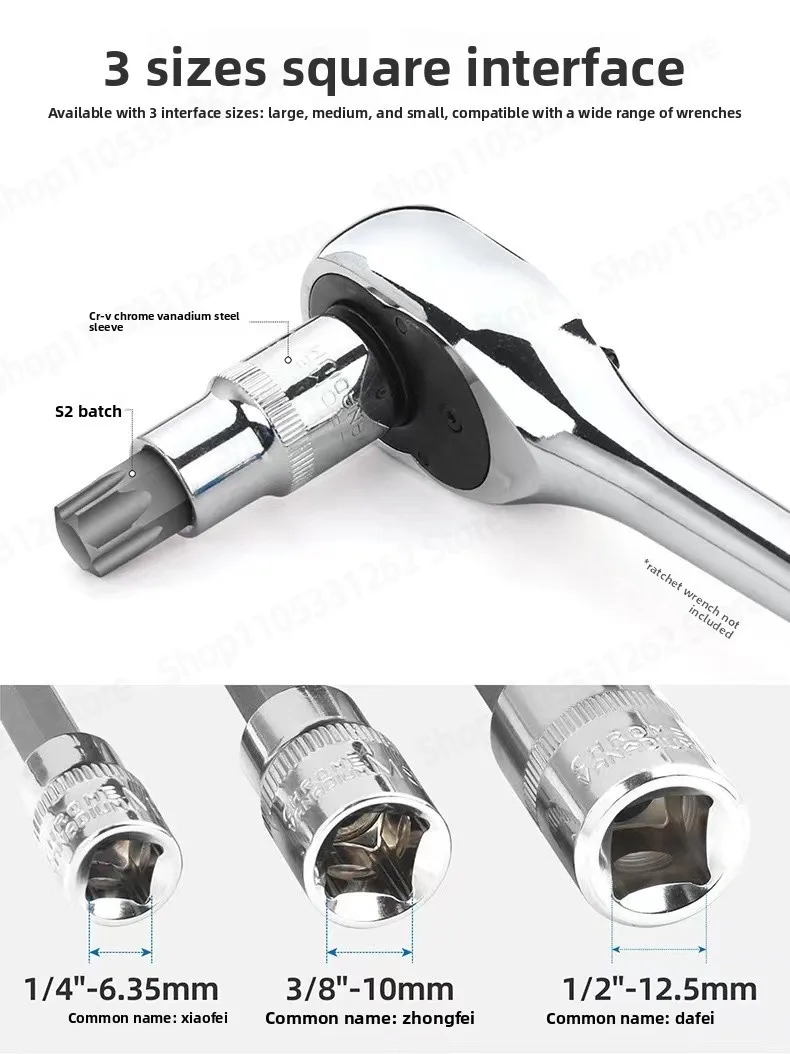 T30 T40 T50 T60 Hex Socket Bit Set, Torx Male Inner Hex Screwdriver Head Set for Power Tools, Star Socket Driver Bits