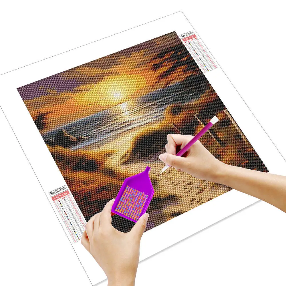 Huacan Diamond Canvas Painting Seaside Trail Scenery Drawing Full Drills Set Seascape Wall Decor Diy Gift