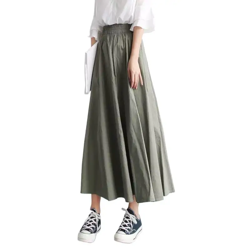 Dropship 2024 Autumn women cotton linen skirt,Korea style streetwear long Spring skirts, vinatge maxi skirt