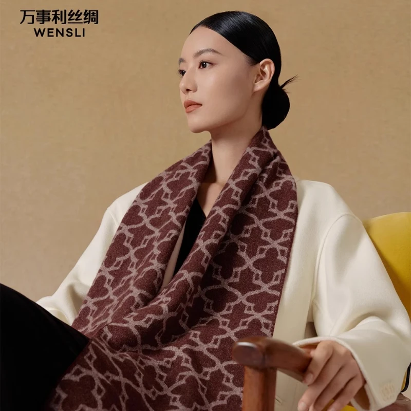 Wensli Christmas Gift Autumn/Winter New Arrival 100% Sheep Wool Scarf Holiday Gift Warmth-Retaining Shawl Wool Scarf