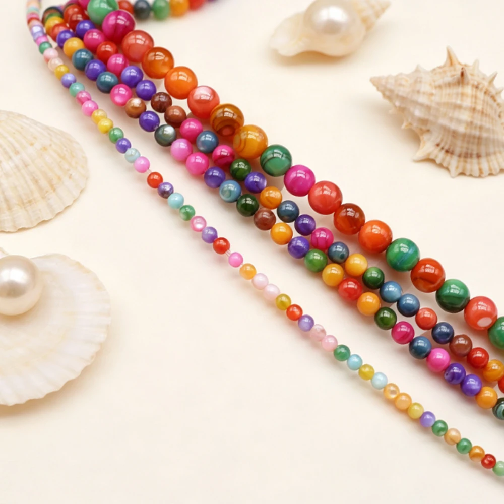 2/3/4/5mm Round Colored Beads Natural Shell Through-hole Beads for Jewelry Making DIY Necklaces Bracelets and Accessories 36CM
