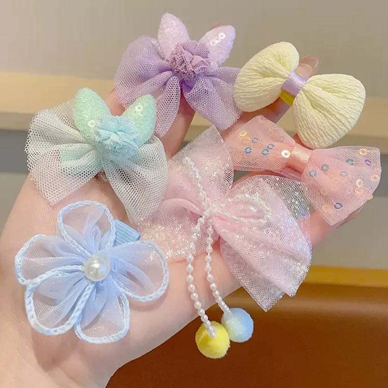 8Pcs/1Sets Kids Cute Bow Hair Accessories for Girls Toddlers Flowers Modeling Tassels Hair Clips Sweet Hairpin Children Headwear