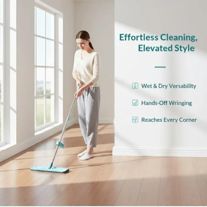 Flat Floor Mop Squeeze Mop Hand Free Wringing Floor Cleaning Mop Microfiber Pads Lazy Mop Wet Or Dry Usage Home Cleaning Tool
