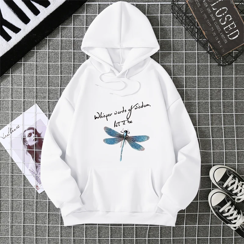 Cute Dragonfly Graphic Hooded Sweatshirt Cute Cartoon Long Sleeve Crew Neck Shirt Casual Every Day Tops Womens Clothing CYXX283