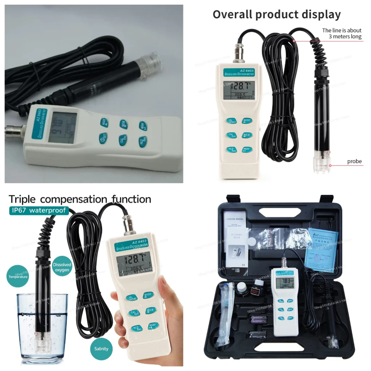 Portable Dissolved Oxygen Meter AZ8403 High Precision DO Tester for Aquaculture & Water Quality Testing