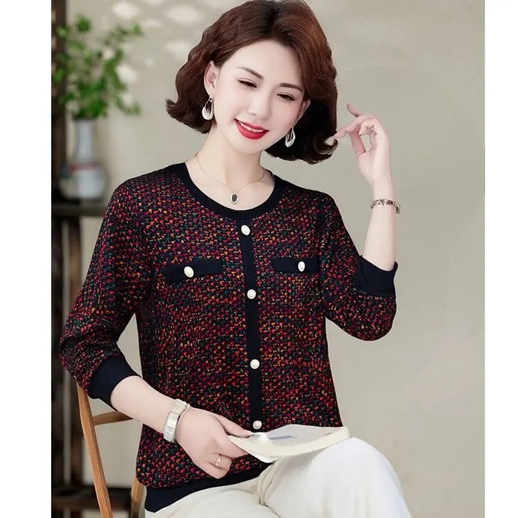 

Весенне-осенняя модная футболка с длинными рукавами для мам среднего возраста, женская рубашка, топ 2508-X2-3-429-5903