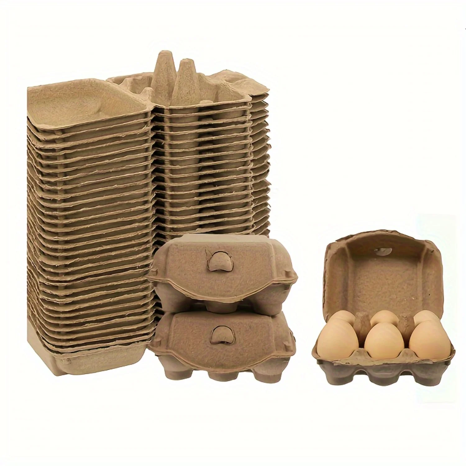 30-Pack Rustic Style Paper Egg Baskets & 6-Count Egg Cartons - Pulp Egg Holders for Farm Market & Refrigerator - Perfect for Fre