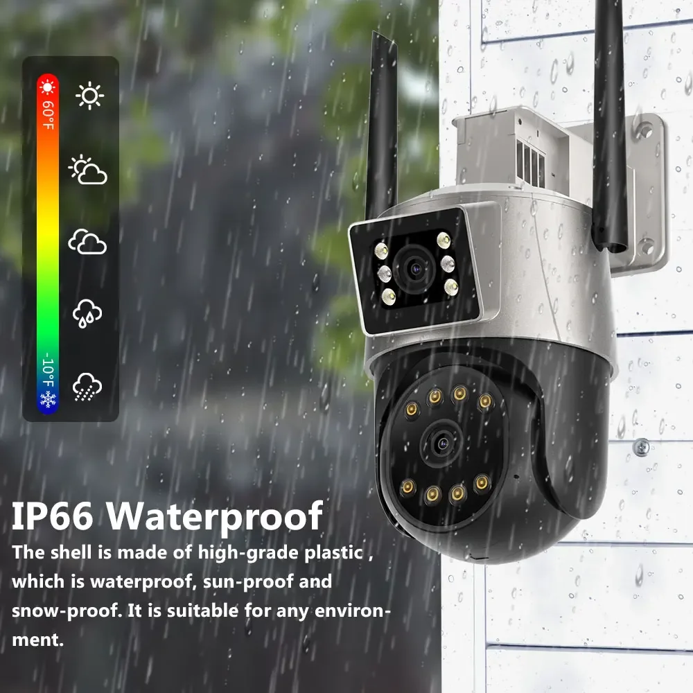 4K WiFi IP Camera Outdoor HD Color Night Vision 4MPX2 Dual Lens Dual Screen PTZ 8MP Motion Auto Track Security Monitoring CCTV