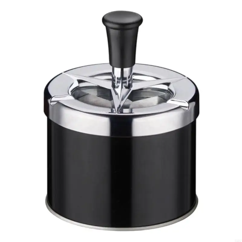 Press Top Desk Ashtray for Indoor Home Use, Covered Metal Body with Three Rest Grooves for Coffee Table or Study Desk 55KF