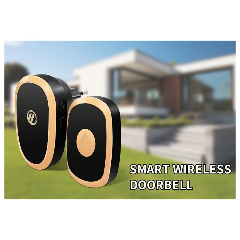 Wireless Doorbell RGB Colorful Light 38 Music Tracks 4 Level Outdoor 150M Range Kinetic Door Bell