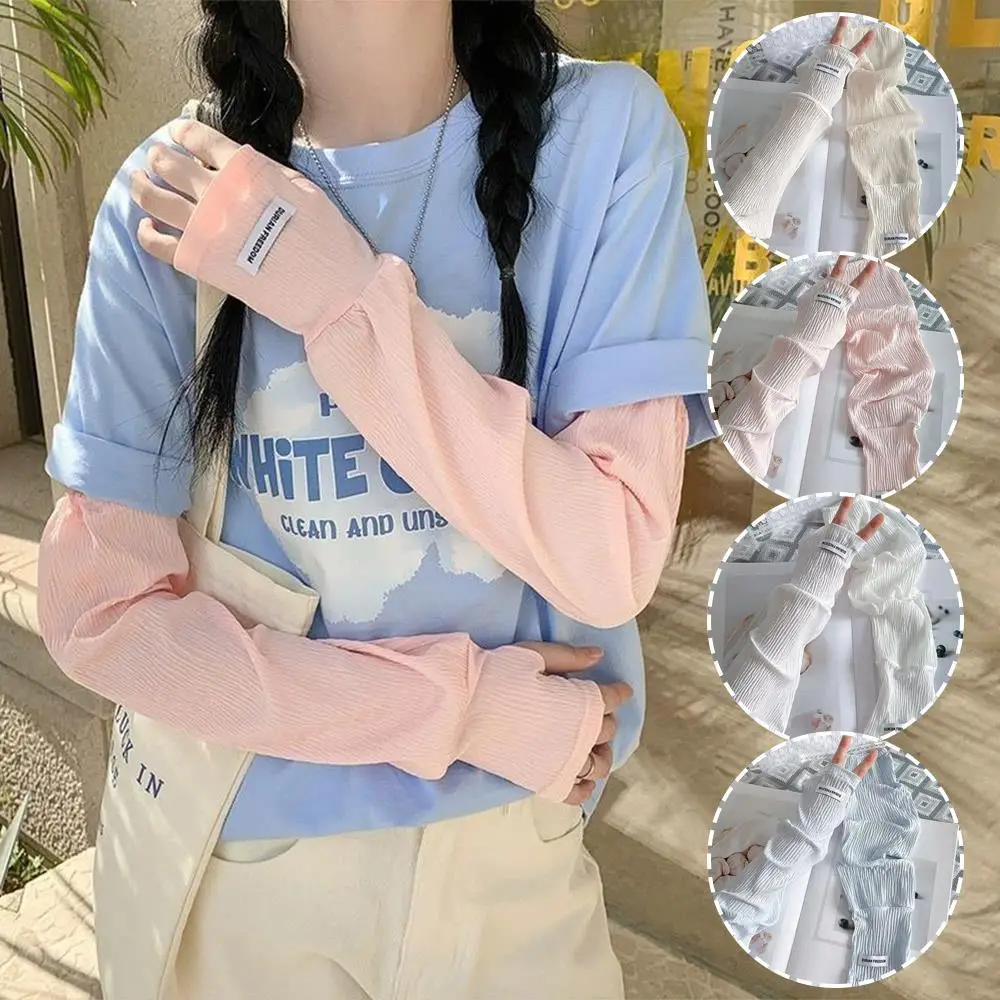 

Loose Ice Silk Long Sleeve Wrinkled Pleated Breathable Arm Cover Sunscreen Arm Protector Hand Sleeve Thin Mesh Arm Sleeve