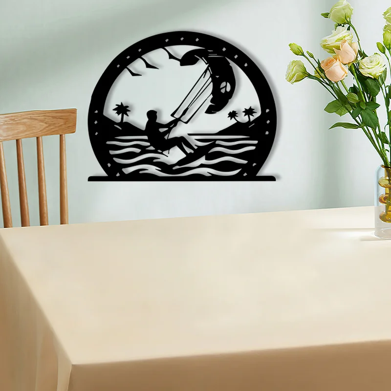 Retro Kiteboarding Iron Wall Art, Powder‑Coated Kite Surfer Tree Decor for Living Room Office, Sports Lovers All‑Season Gift
