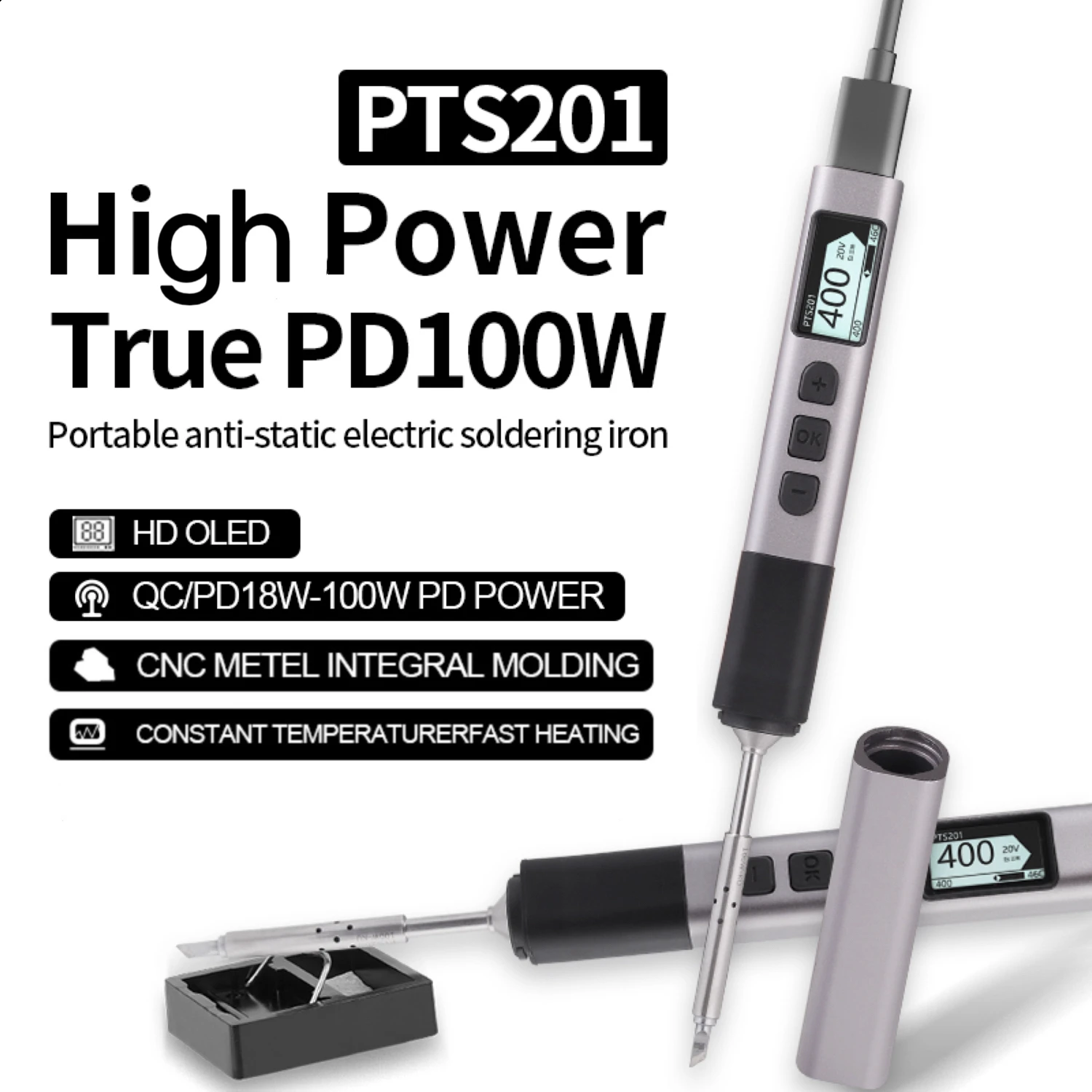 PTS201 PD 100W Soldering Iron Portable Solder Station PID Temperature Control for Electronic DIY Repair