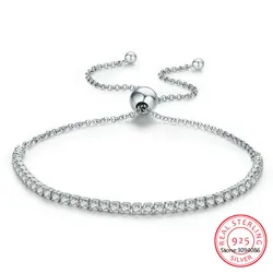 925 Sterling Silver Sparkling Strand Bracelet Women Link Tennis Bracelet Silver Jewelry 3 Colors SCB029