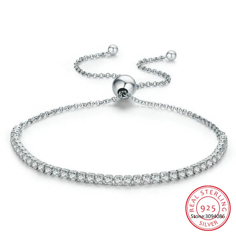 925 Sterling Silver Sparkling Strand Bracelet Women Link Tennis Bracelet Silver Jewelry 3 Colors SCB029