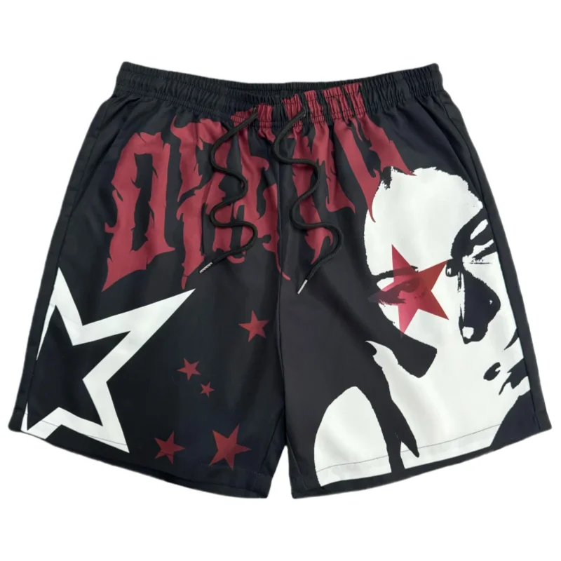 

Летние мужские повседневные быстросохнущие пляжные шорты в уличном стиле с надписью Y2K, удобные гибкие мото шорты свободного покроя