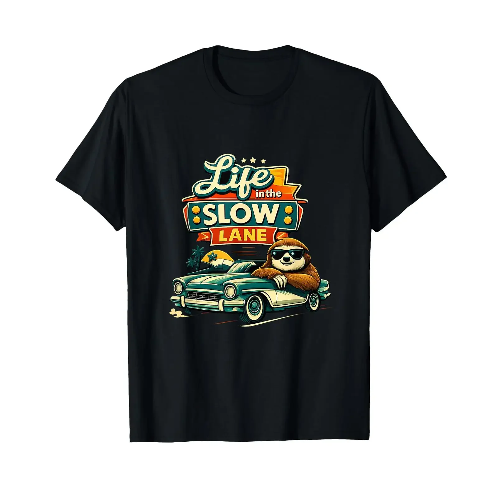 Life in The Slow Lane Sloth Sunglasses Convertible Pun T Shirt vintage Washed Top For Everyday Wear homme Stylish Casual
