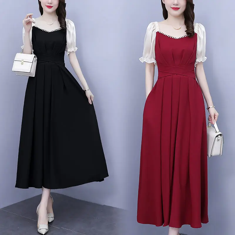 

2024 Summer New French Stitching Slim Fashion Dress Suitable for Fat Women