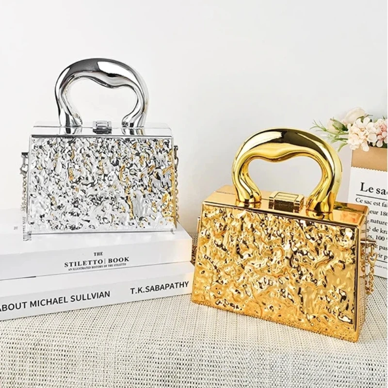 

Акриловые сумки-коробки для женщин, новинка 2023 года, модная сумка с твердым корпусом, роскошная вечерняя маленькая квадратная сумка через плечо с металлической цепочкой